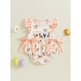 thumbnail image 3 of BemeyourBBs Newborn Baby Girls Summer Clothes Farm Rooster Outfit Chicken Bubble Romper Plaid Chick Print Flying Sleeve Crew Neck Bow Smocked Bodysuit With Bow, 3 of 9