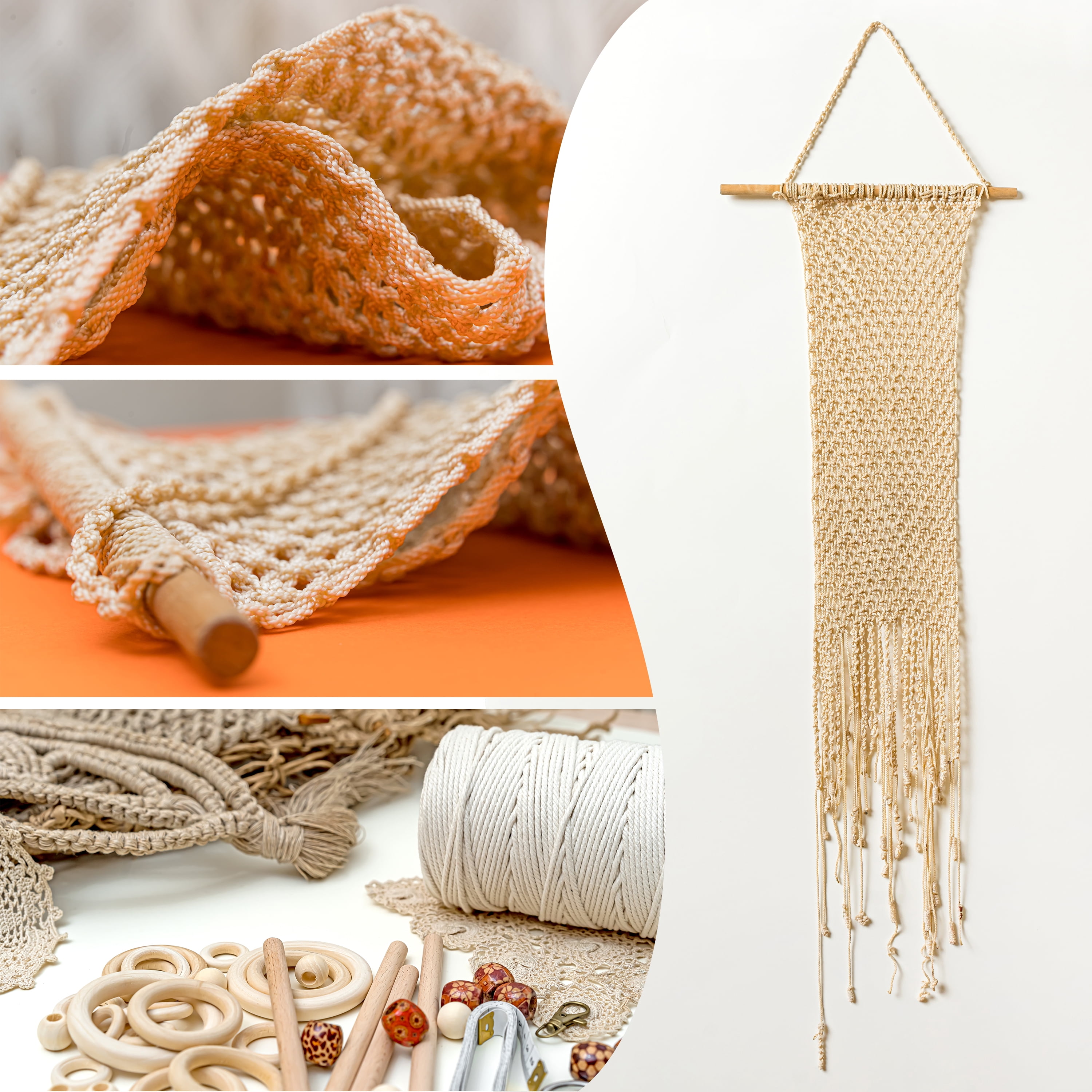 Macrame Kit - Beginner Macrame Supplies and Ebook with 225yd Macrame Cord 3mm. DIY Macrame Plant Hanger Kit for Adults
