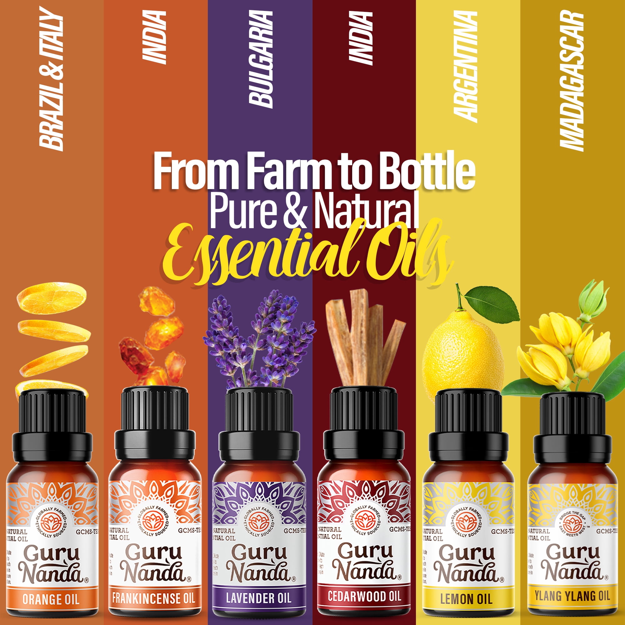 GuruNanda Floral Essential Oil, 6 Pack, Aromatherapy Set