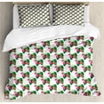 thumbnail image 1 of Vegan Duvet Cover Set King Size, Abstract Raspberries Designed with Triangles Healthy Living Vegan Diet, Decorative 3 Piece Bedding Set with 2 Pillow Shams, Hot Pink Green White, by Ambesonne, 1 of 3