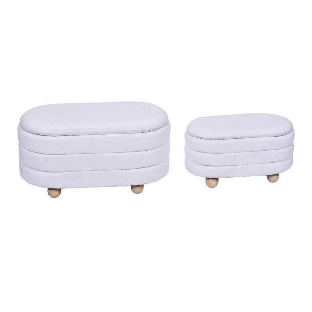 Nola Home Ensemble de 2 Poufs de Rangement Capitonnés en Bouclé Teddy, Blanc