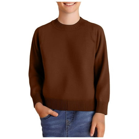 Boy Sweater Sweater For Boys Boys School Uniform Sweater Kids Long Sleeve Crewneck Cotton Pullover Fall Winter Clothes Coffee 6 Years