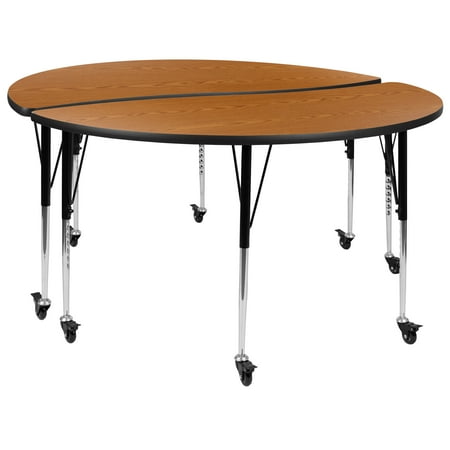 UPC: 0889142934516 | Flash Furniture Emmy 2 Piece Mobile Emmy 60 Circle Wave Flexible Oak Thermal Laminate Adjustable Activity Table Set