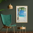 thumbnail image 2 of Turquoise Wall Art with Frame, Exotic Palm Trees on Island Ocean Summer Beach Through Wooden Windows View, Printed Fabric Poster for Bathroom Living Room, 23" x 35", White Green Blue, by Ambesonne, 2 of 2