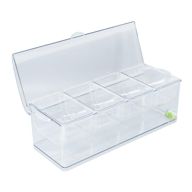 Serveur de Condiments Réfrigéré, Plateau de Service Transparent pour Sauce Glacée avec Couvercle, Plateau à 4 Ou 5 Compartiments avec Cuillères et Pinces, Plateau de Rangement pour Fête et Maison