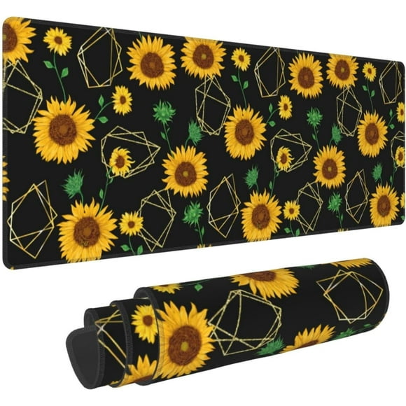 XL Sunflower Full Desk Gaming Mouse Pad - Gold & Black, Long Non-Slip Base, Waterproof Extended PC Laptop Computer Mat, Ideal for Home Office, 31.5x11.8 Inch
