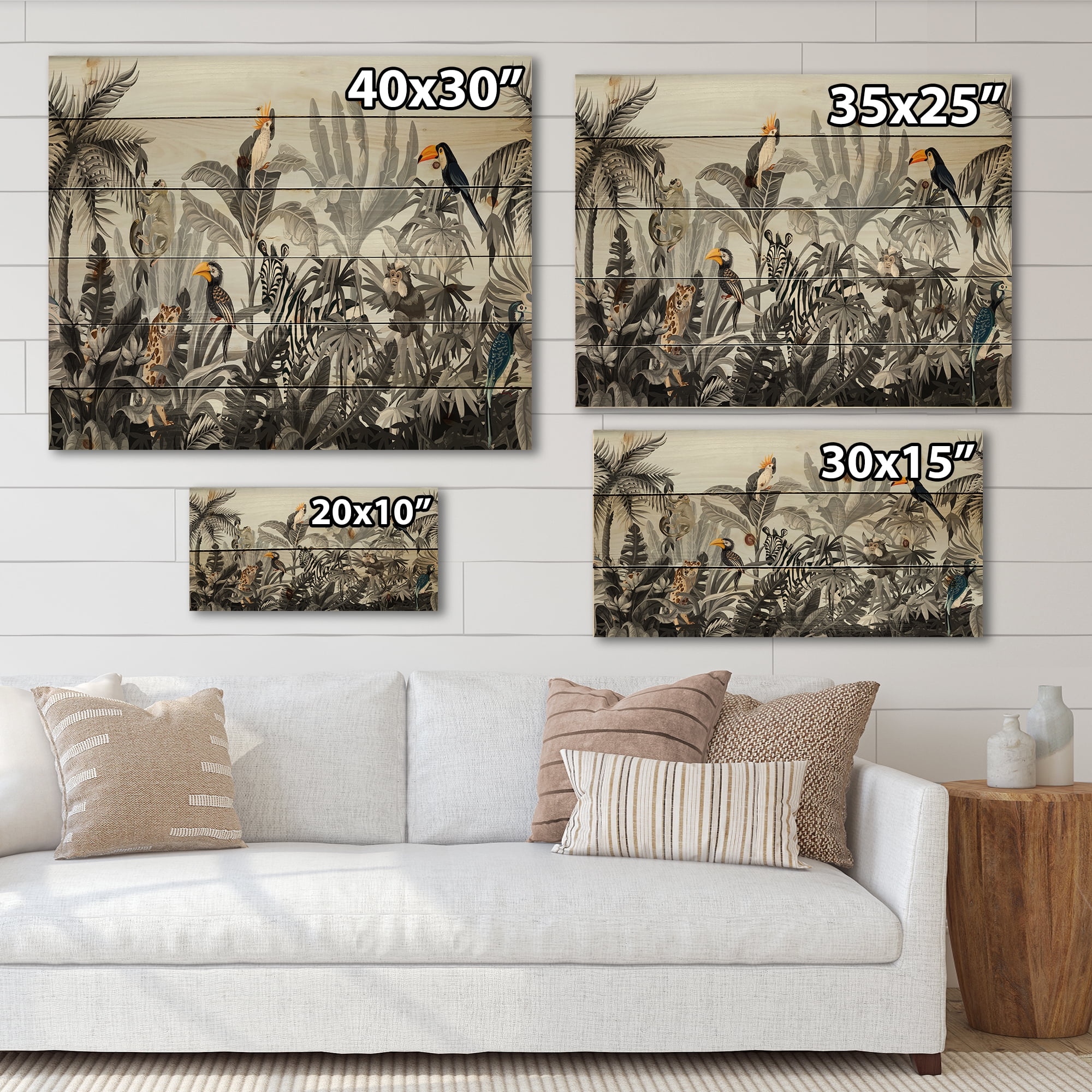 Designart 'Birds and Peonies With Chinoiserie VIII' Farmhouse Print on Natural Pine Wood