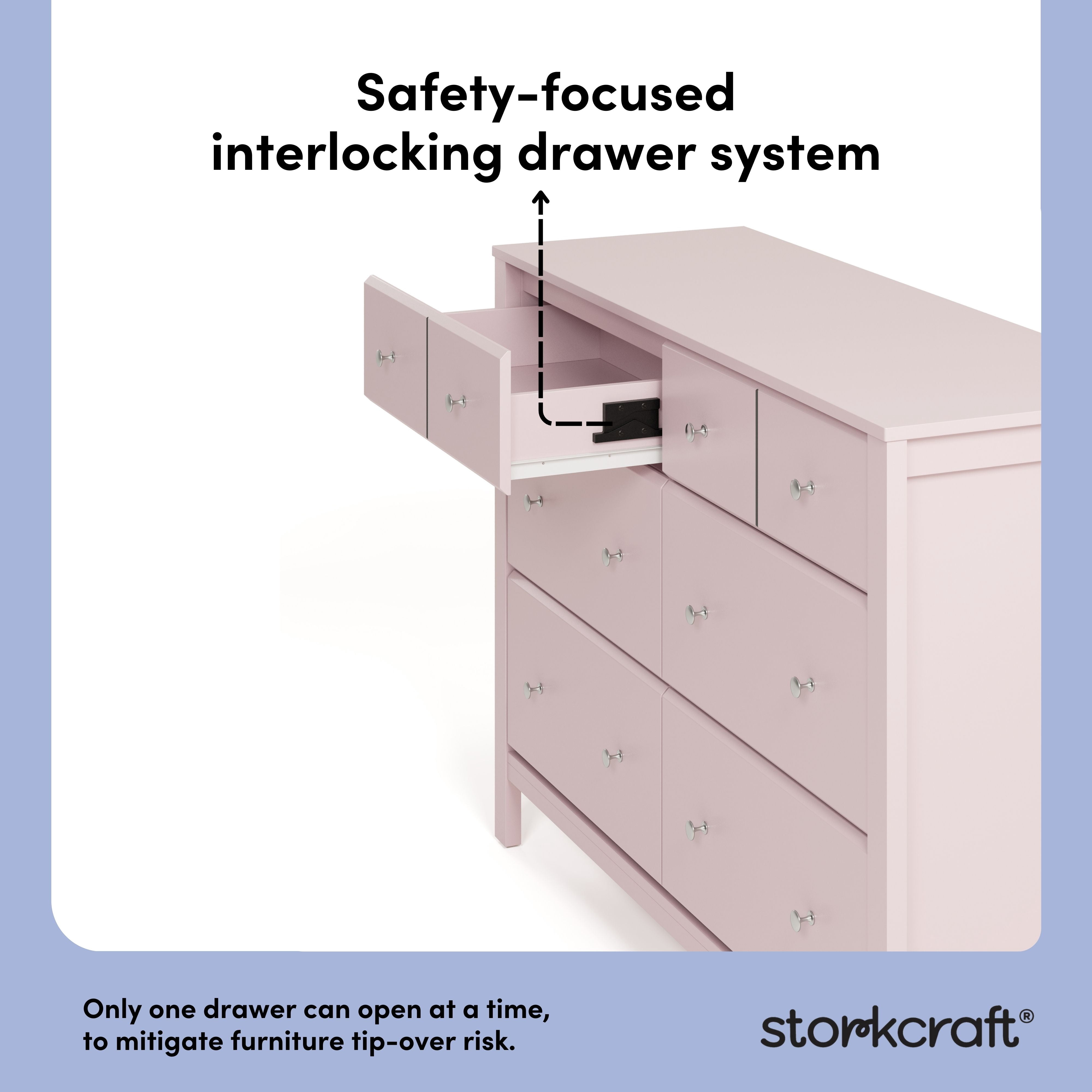 Storkcraft Horizon 6 Drawer Nursery Double Dresser, Blush