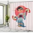 thumbnail image 4 of Ambesonne Asian Woman Shower Curtain, Ethnic Clothes and Fans, 69"Wx84"L, Coral Multicolor, 4 of 4