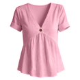 thumbnail image 4 of XAOFW Womens T Shirts Solid Color V Neck Button Up Loose Fitting Short Sleeved T Shirt Versatile Top XL, 4 of 4