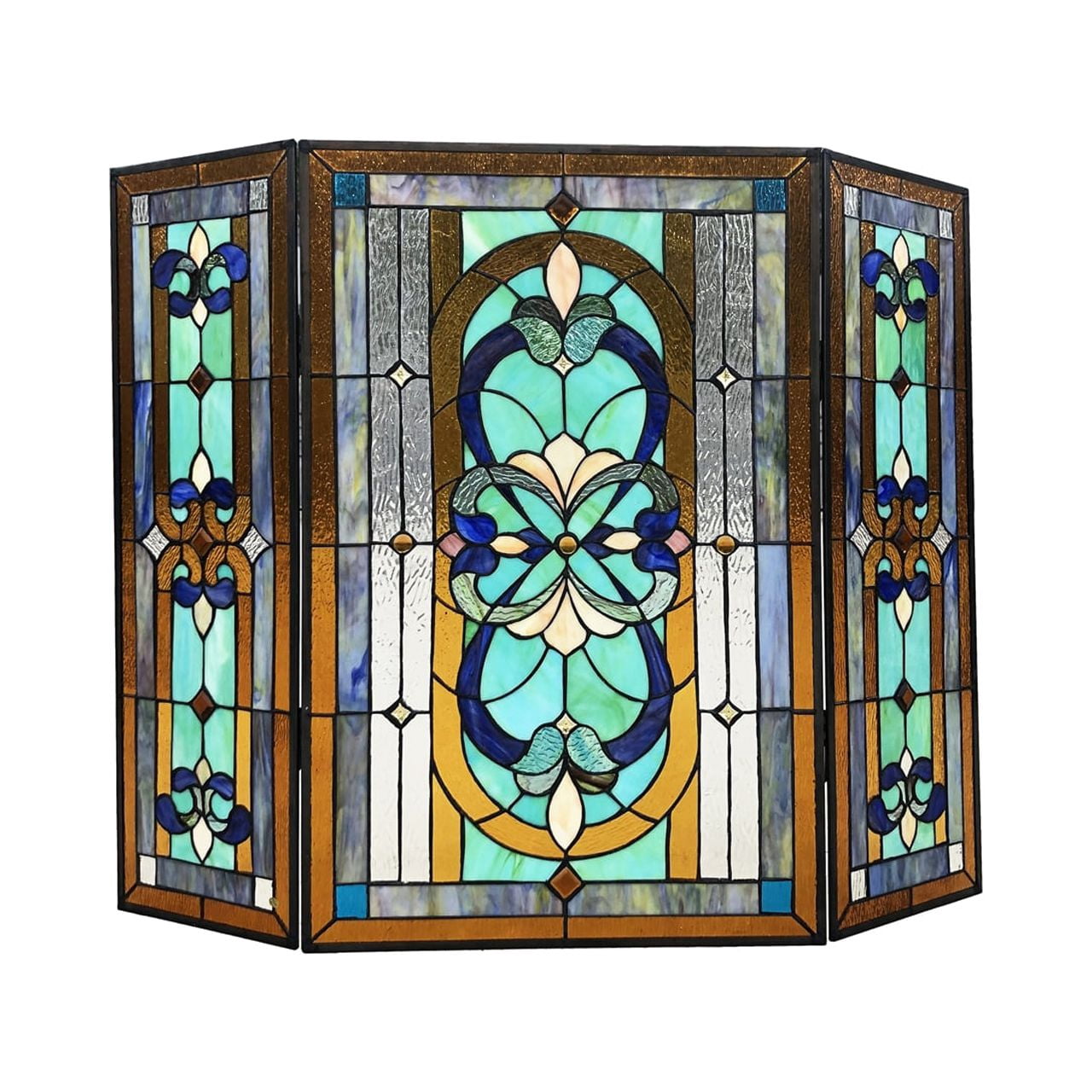 CHLOE Palace Tiffany Folding Victorian Stained Glass Fireplace