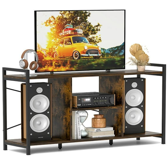 Barara King Entertainment Center, TV Console Table,TV Stand for 55 Inch TVs Industrial Entertainment Center-Rustic Brown