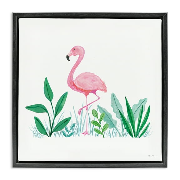 Stupell Industries Summer Flamingo & Fronds Animals Painting Black Floater Framed Canvas Art Print Wall Art, 18 x 18