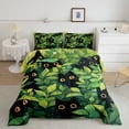 thumbnail image 2 of Feelyou Kawaii Black Cat Full Size Comforter Sets for Kids, Spring Leaf Botanical Bedding Comforter Set, Cartoon Kitten Animal Reversible Bedding Sets, Lightweight Room Decor, 3 Pieces, 2 of 8