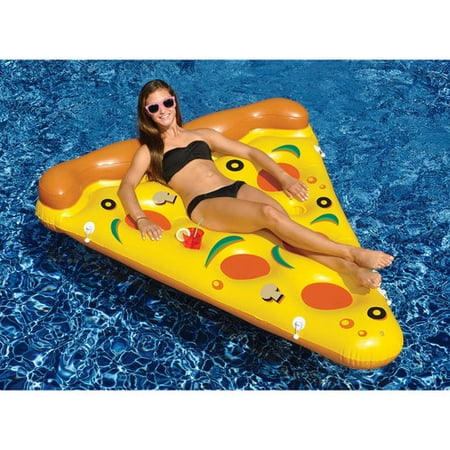 Swimline 90645 Giant 72u0022 Inflatable Pizza Slice Swimming Pool Float, Lake Water Raft Lounger with Bungee Cords & 2 Cupholders for Adults & Kids