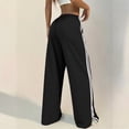 thumbnail image 4 of Women's Solid Color Casual High Waisted Loose Fit Athletic Pants with Side Stripes, Sporty Sweatpants, Elastic Waist Joggers for Running Yoga Women's Trousers,Black,S, 4 of 6