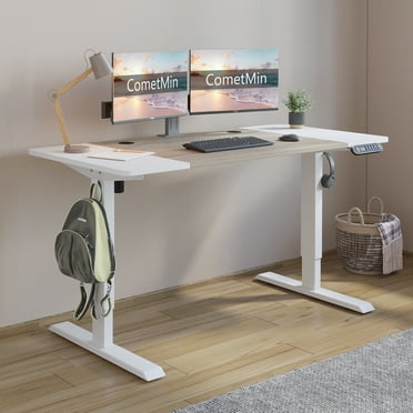 Electric Height Adjustable Standing Desk, 55 x 24 Inches Stand Up Desk Workstation, Splice Board Home Office Computer Standing Table Ergonomic Desk (White Frame   55" White Maple Top)