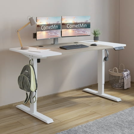 Electric Height Adjustable Standing Desk, 55 x 24 Inches Stand Up Desk Workstation, Splice Board Home Office Computer Standing Table Ergonomic Desk (White Frame   55" White Maple Top)