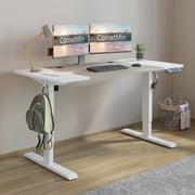 Electric Height Adjustable Standing Desk, 55 x 24 Inches Stand Up Desk Workstation, Splice Board Home Office Computer Standing Table Ergonomic Desk (White Frame + 55" White+Maple Top)