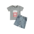 thumbnail image 1 of Qmyliery Girl Two Piece Set,Short Sleeve Popcorn Pattern Printed T-shirt Denim Pearl Decor Skirt, 1 of 9