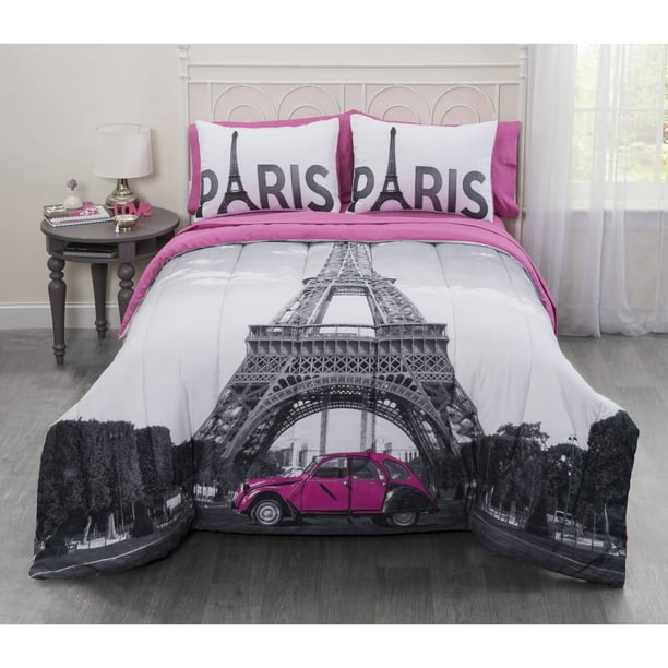 Casa Photo Real Paris Eiffel Tower Bed, Paris Themed Bedding Queen Size