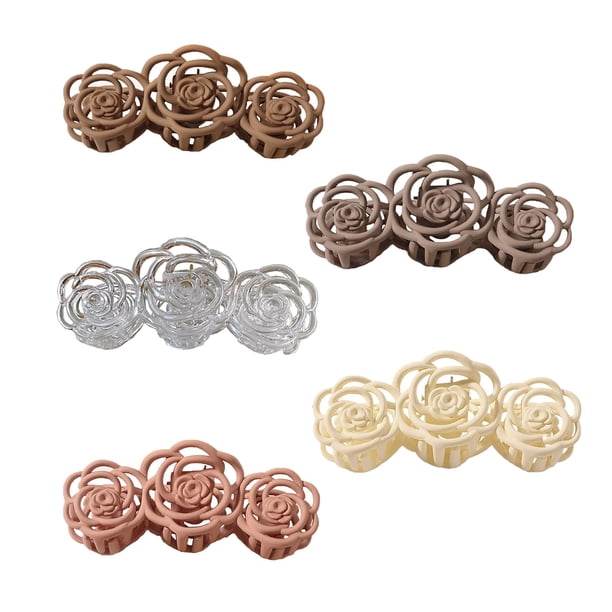 Pinza para el cabello con forma de rosa hueca de plástico, paquete de 5 colores, horquilla acrílica para mujer, horquilla rectangular transparente esmerilada fuertemente fijada, adecuada para todo
