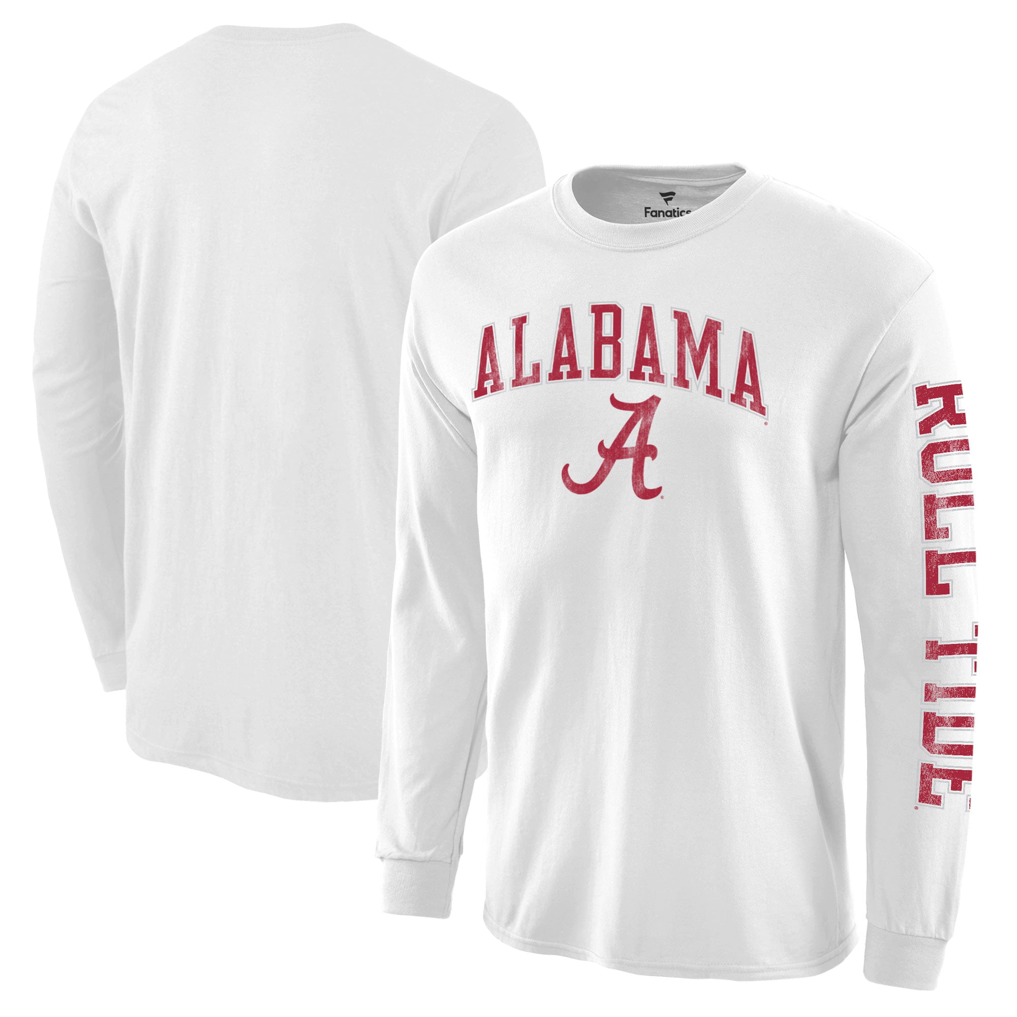 Men's White Alabama Crimson Tide Distressed Arch Over Logo Long Sleeve Hit T-Shirt