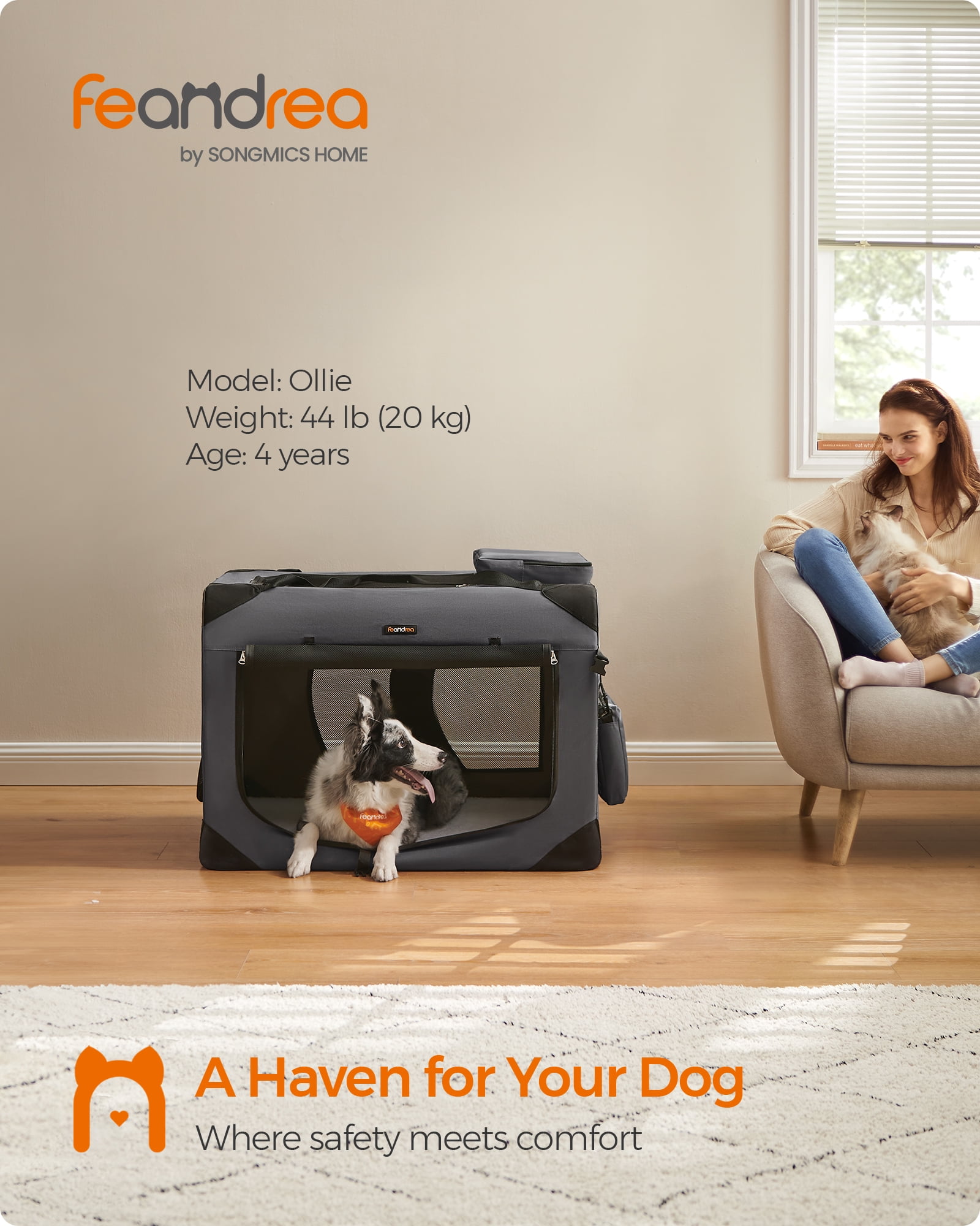 36 Inches Collapsible Soft Dog Crate, Portable Travel Dog Crate for Indoor and Outdoor Use, Dog Carrier Kennel with Safety Zippers, for Living Room, Car, Travelling, Gray