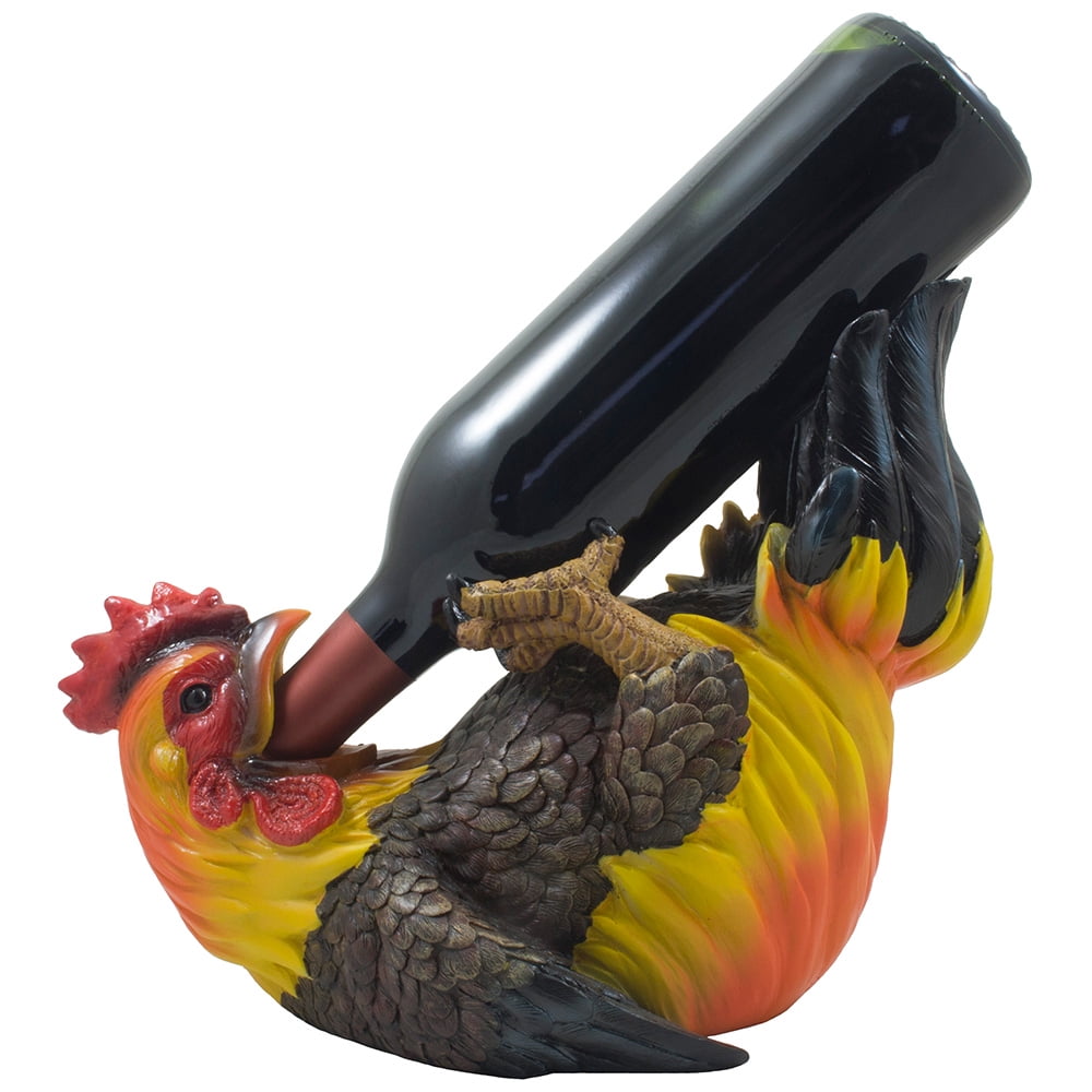 Decorative Rooster Wine Bottle Holder Display Stand in Country Farm