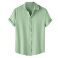 thumbnail image 4 of Mens T-shirts Mens Summer Summer Casual Lapel Solid Color Short Sleeved Button Linen Shirt Clothing Loose Fit Men Short Sleeve Yoga Shirt T Men Long Tees Sleeve Extra Long Green M, 4 of 9