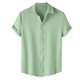 thumbnail image 2 of Camisas De Mezclilla Para Hombre Verano para hombre Verano Casual Solapa Color sólido Manga corta Botón Camisa de lino para hombre Ropa para hombre (Green, L), 2 of 7