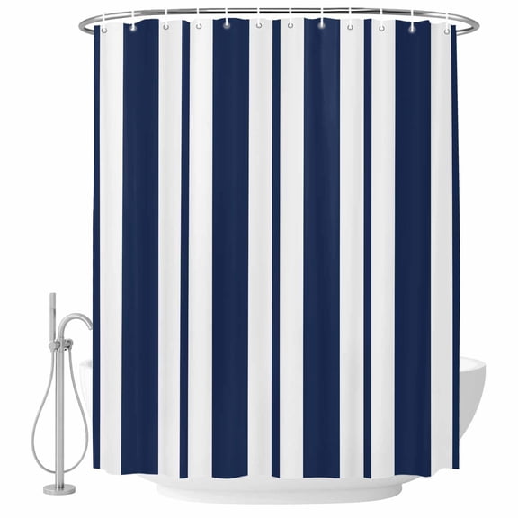 Navy Blue Striped Shower Curtain Set with Hooks, Modern Stripes Farmhouse Rustic Country Water Repellent Shower Curtains for Bathroom Decor Sturdy Shower Curtain, Machine Washable 36x72 Inch
