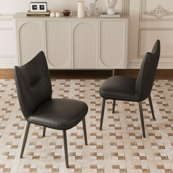 NessCarsti Modern Black PU Leather Dining Chairs Set of 2, Faux Leather Accent Chairs for Kitchen or Dining Room