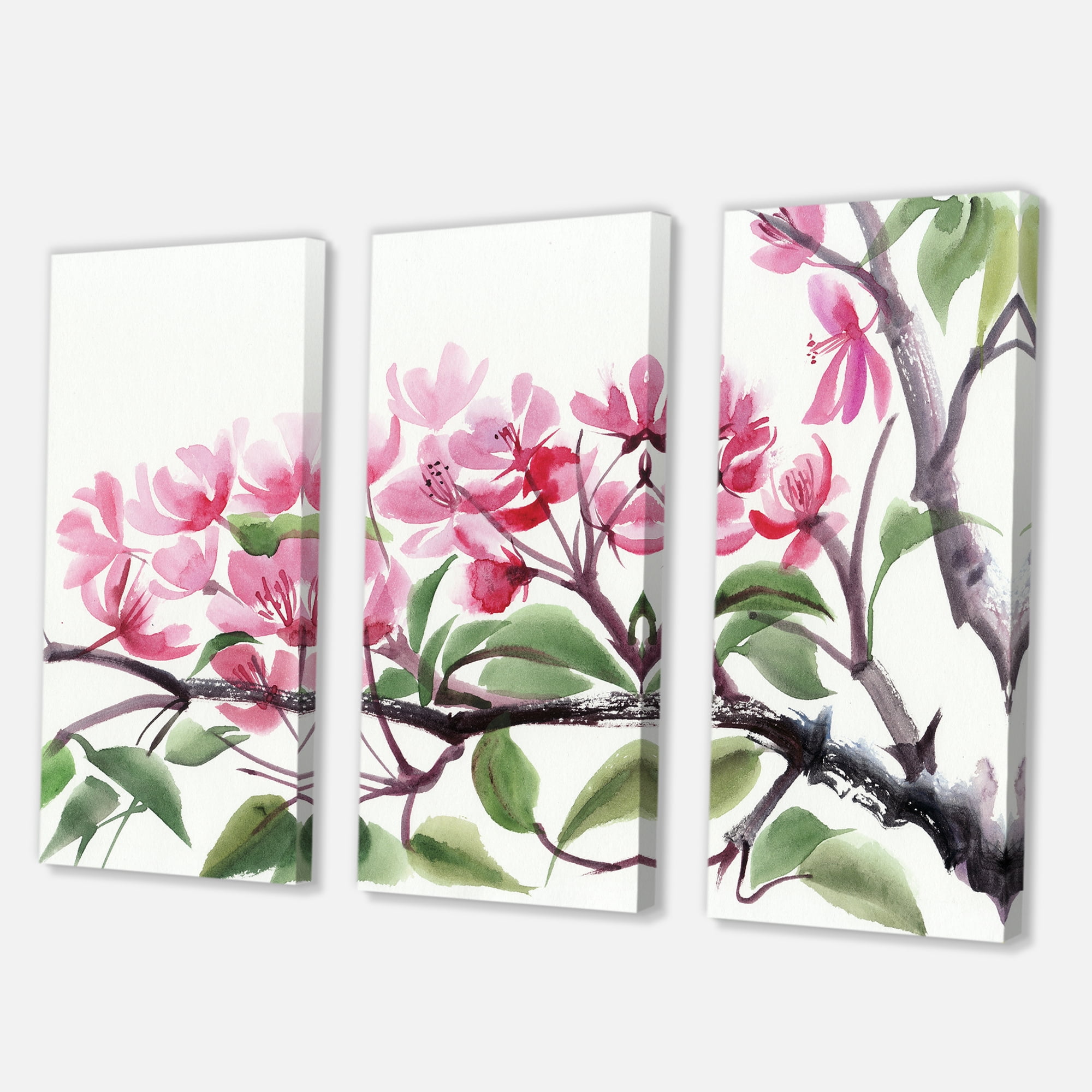 Designart ' Pink Blossoming Floral Tree ' Traditional Canvas Wall Art Print