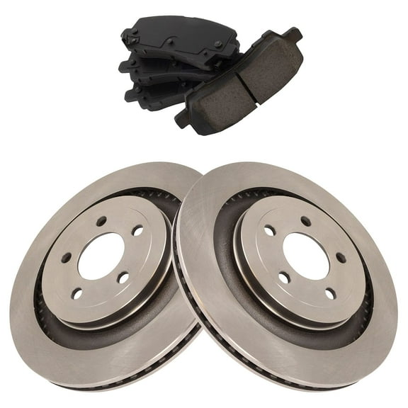 TRQ Rear Brake Pad & Rotor Kit Brake Pads Brake Rotor Ceramic Fits Select 2015-2021 Ford Mustang