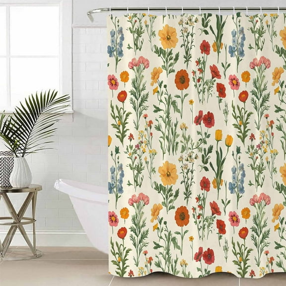 Spring Floral Waterproof Fabric Shower Curtain, Country Summer Botanical Shower Curtain for Bathroom Curtains Bathtubs Hotel Washable Shower Curtains with 12 Hooks Stall 54x78in