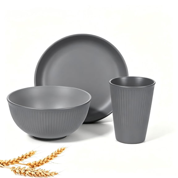 Yilush Premium Straw Dinnerware Set, Unbreakable Plates, Bowls, and Cups, Kitchen Suitable, Dishwasher and Microwave Safe - Beige