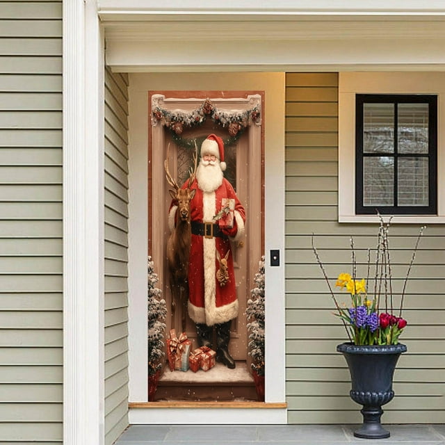 Santa Delivering Holiday Tapestry for Festive Party Door Decorations and Seasonal Wall Covering Display