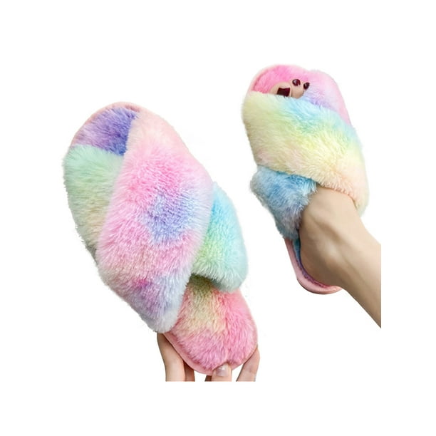 fluffy tie dye slippers