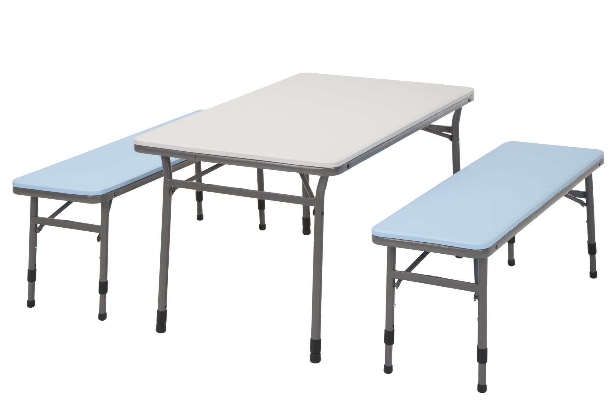 Kids Adjustable Height 3pc Set, 2 Benches, 1 Table, Blue with 