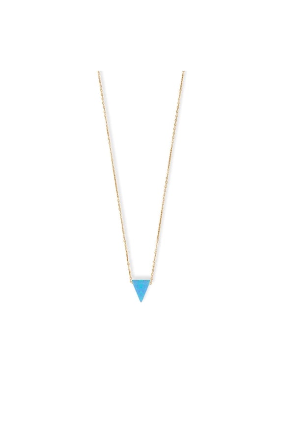Women's 14 Karat Gold Plated 16" + 2" Synthetic Opal Triangle Necklace