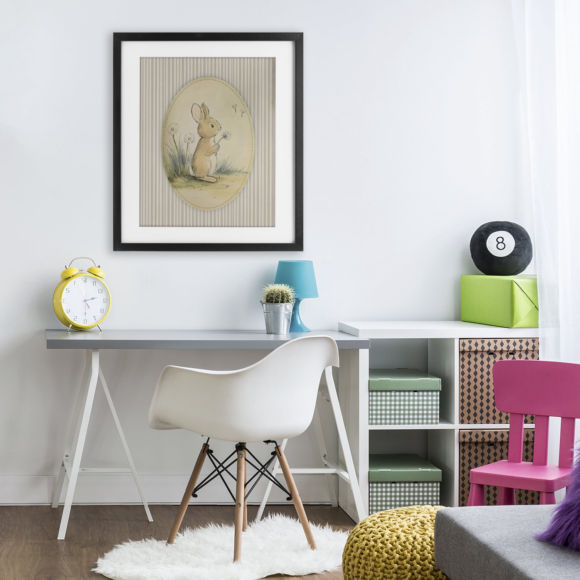 Stupell Industries Baby Bunny in Dandelions Black Framed Print Under Glass, design by Arlington Prints