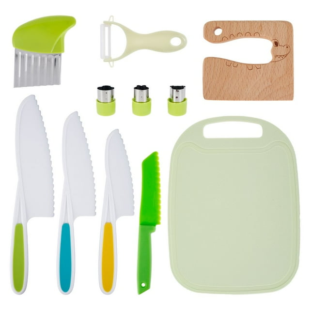 11Pcs Toddler Cutter Set with Cutting Board Portable Plastic Kitchen Cutter Set with Potato Chipper