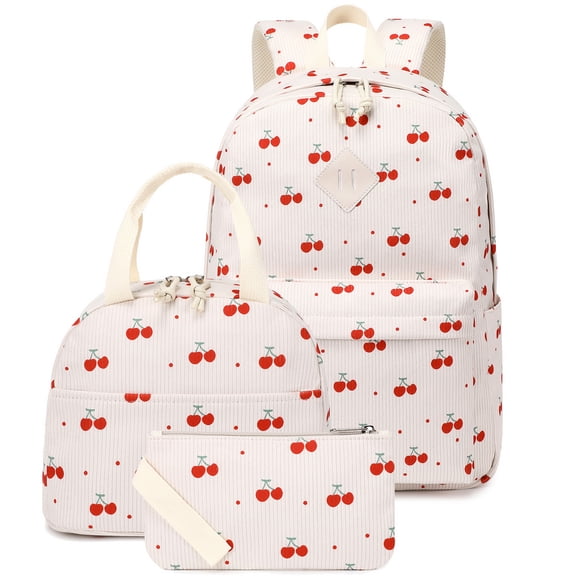 Corduroy Backpack Cute Printed Backpack Three-piece Set