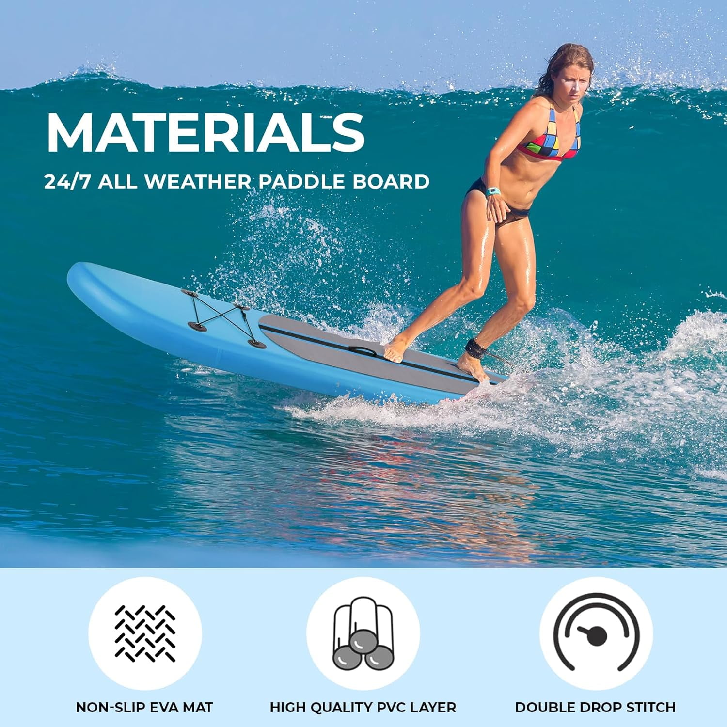 Pirecart 12FT Inflatable Stand up Paddle Board with Premium SUP Paddle Board Accessories for Surfing, Fishing, Blue