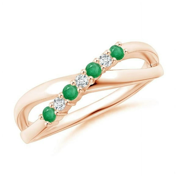 Round Shape Green Emerald CZ Diamond Eternity Band Ring Women 925 Sterling Silver Rose Gold Plated May Birthstone Engagement Anniversary Gift Gemstone Jewelry