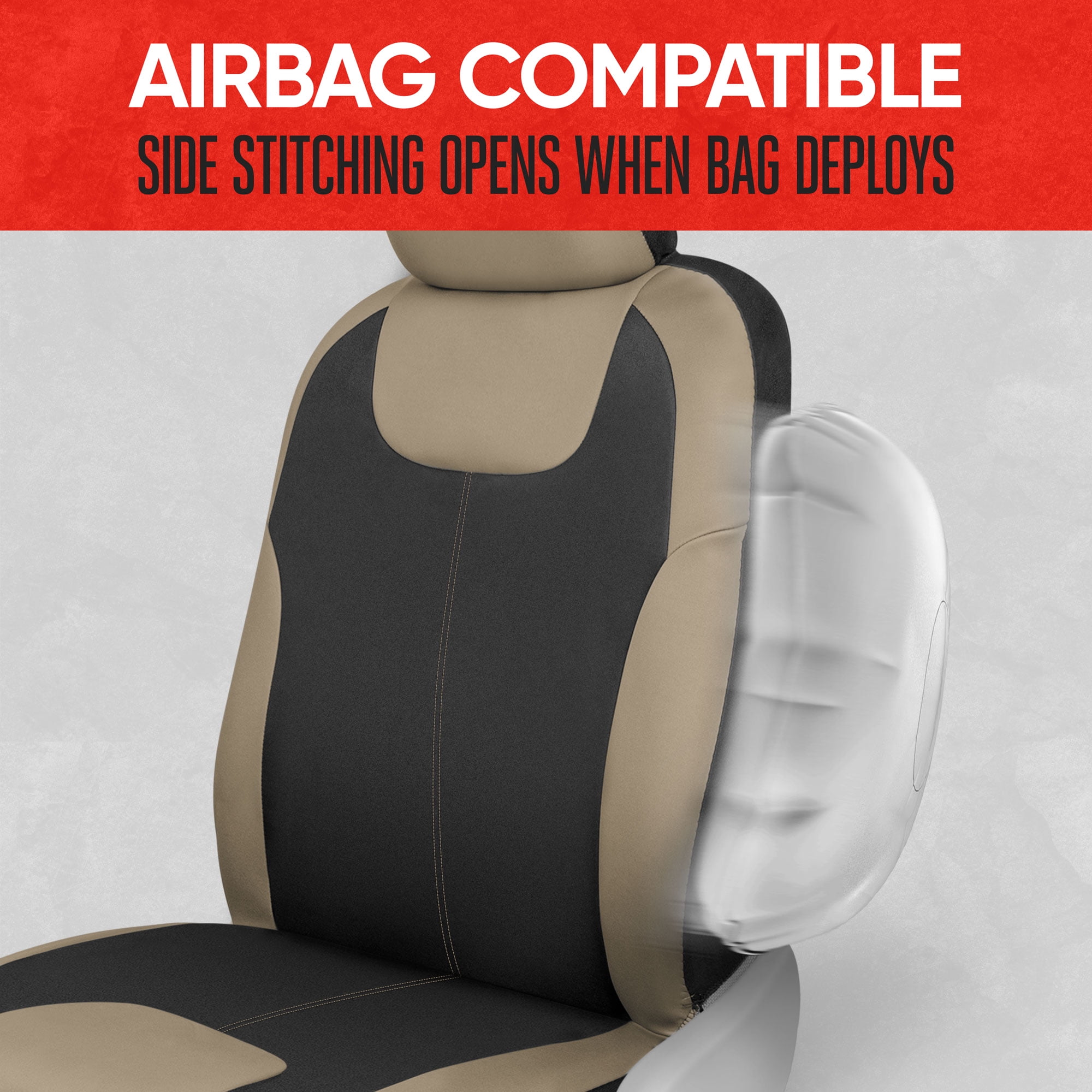 Motor Trend Premium Waterpoof Car Seat Covers for Front Seats, Beige - Universal Fit Car Truck Van SUV