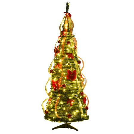 Costway 6ft Pre-Lit Christmas Tree Fully Pull Up Tree Flat-to-Fabulous