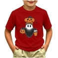 thumbnail image 2 of larppty Halloween Outfit Toddler Boy Girl Pumpkin Ghost T-Shirt Kids Ghost Graphic Shirt Spooky Season Pullover Fall Tops (Red,6-7 Years), 2 of 5