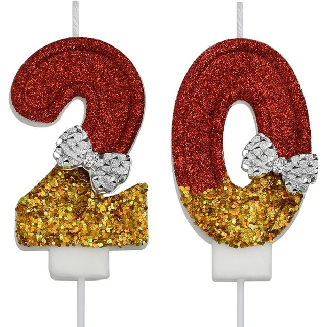 VSHILI Bougies d'Anniversaire 20 Ans, Bougies d'Anniversaire Rouges pour Hommes et Femmes, Décoration de Gâteau d'Anniversaire Joyeux Anniversaire pour Célébration de Mariage 20 Ans